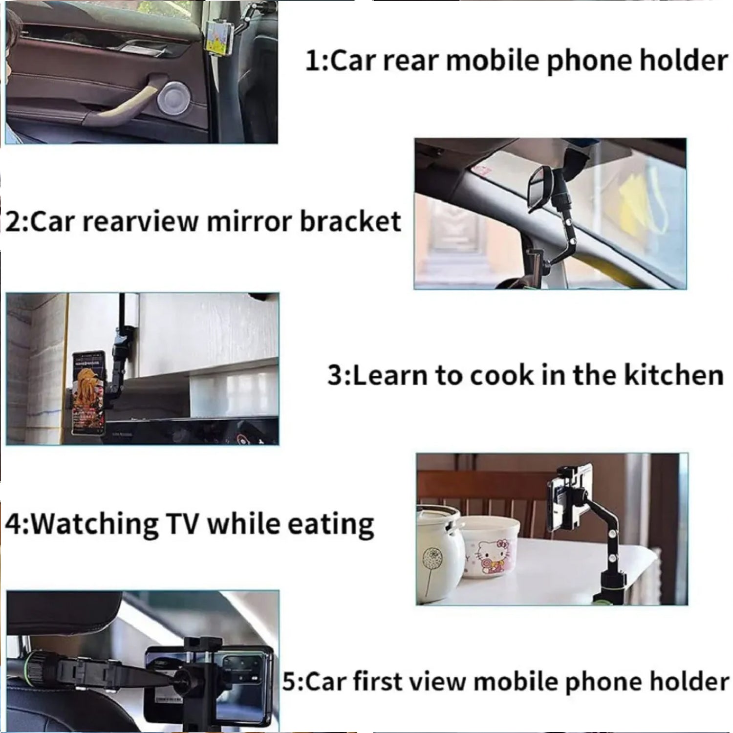Multifunctional Car Rear View 360 Rotatable Mobile Holder Wukusy